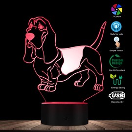 The Geeky Days Basset Hound 3D Optical Illusion Night Light USB Dog Animal Glowing LED Home Decor Pug Desk Lamp
