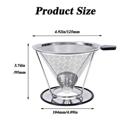 NYGHMY 1 Pcs 304 Stainless Steel Pour Over Coffee Dripper, Reusable Filter, Eco-Friendly Drip Cone Filter, Paperless Coffee Filter, Durable Coffee Brewing Accessory, Coffee Filter