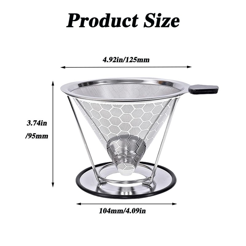 NYGHMY 1 Pcs 304 Stainless Steel Pour Over Coffee Dripper,