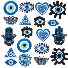 PH PandaHall 20pcs Evil Eye Iron on Patches Blue Evil Eye Embroidery Patch, 10 Styles Hand Heart Sew on Patch Cartoon Embroidered Appliques Patches for Summer T Shirt Jacket Jeans Backpack Hat