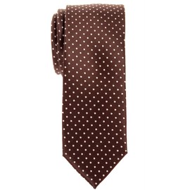 (リトリーズ) RETREEZ モダン ミニ 水玉模様 織布 マイクロファイバー スキニー ネクタイ - ダークブラウン地にホワイトの水玉