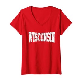 Womens Vintage Wisconsin Mens Wisconsin Womens Red Retro Wisconsin V-Neck T-Shirt