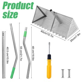 Sand Rake for Beach, Detachable Stainless Steel Sharp Teeth Wide Basket Beach Scooper Durable Metal Clam Crab Sifter Shovel Scoop Practical Combing Shelling Tools for Finding