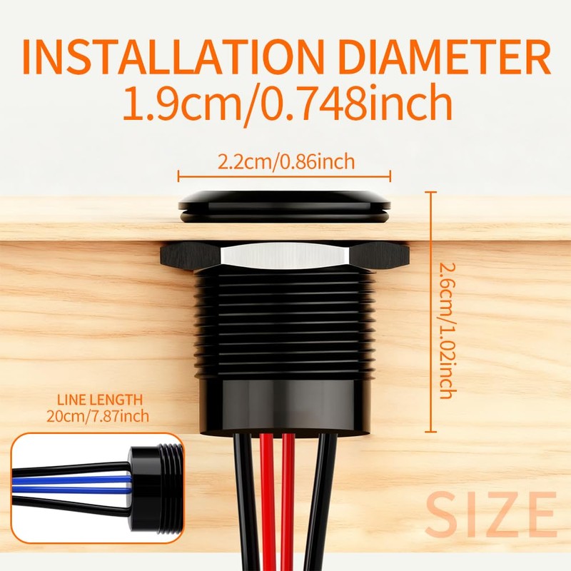 FILN 19mm Latching Push Button Switch, 5A ON Off IP67