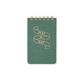 DesignWorks Ink Wire-Bound Cloth Cover Notepad (3.5 x 5.875"), Green - Slay the Day