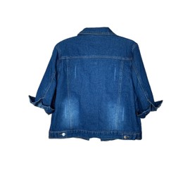 Unilexi Women's 3/4 Sleeve Colored Cropped Denim Jacket Light Wash Short Jean Jacket Trucker Coat(0096-DarkBlue-S)
