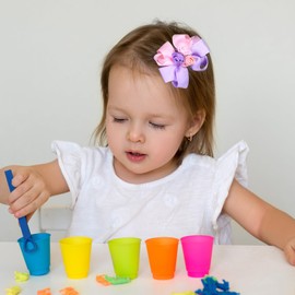 Flower Hair Bow Clips 3 Inch Handmade Kids Girls Cute Hairpins Grosgrain Ribbon Rose Hair Accessories for School Party Prom, Purple&Pink