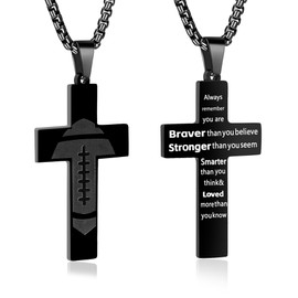 AMAZINGSUN Football Cross Necklace for Men.Black Cross Necklace for Men.Sport Stainless Steel Bible Verse Pendant Necklaces Gifts,First Communion Baptism Religious Pendant Chain Gifts