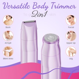 Bikini Trimmer for Women 2 in 1 Electric Razor for Women Face - Wet and Dry Electric Lady Shaver, Smooth Facial Hair Remover and Body Hair Trimmer for Bikini Leg Underarm Face Private Area, Purple