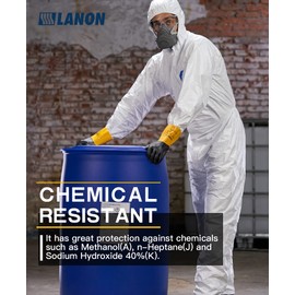 LANON PVC Chemical Gloves, Thick Rubber Work Gloves, Heavy-Duty, EN 374/388, Acid, Alkali and Oil, Non-Slip, Large