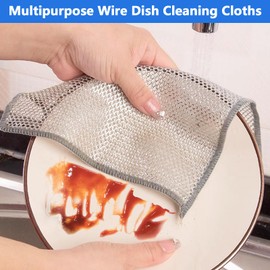 UZSUZZ 15PCS Multipurpose Wire Dishwashing Rags For Wet And Dry, Double Layer Wire Dishwashing Cloths, with 3 brushes and 2 spatula, Non-Scratch Wire Dishcloth Cleaning Cloths for Kitchen