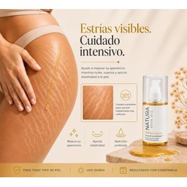 Natura Skin Oil 100ml Aceite Corporal Hidratante Estrías Cicatrices Rosa Mosqueta Almendra Aguacate Vitamina Textura Ligera Grasosa