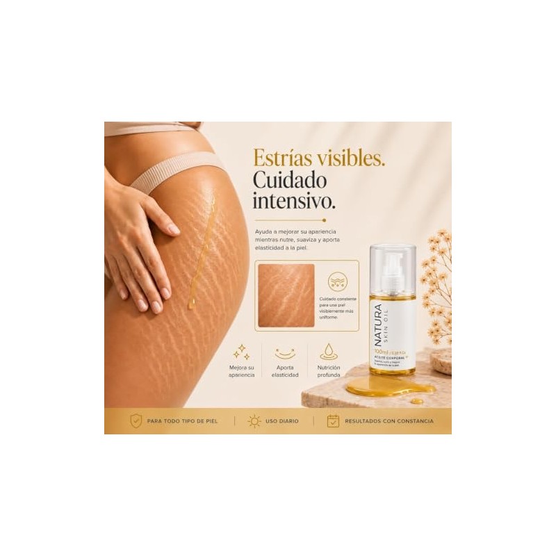 Natura Skin Oil 100ml Aceite Corporal Hidratante Estrías Cicatrices Rosa