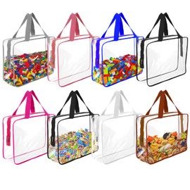 Large Clear Toy Storage Bag With Zip,8 Packs,Reusable Clear Pvc Travel Waterproof Organizer Bags,Nice Board Game Storage,Portable Bag for Board Game,Building Blocks, Puzzle, Kids Books