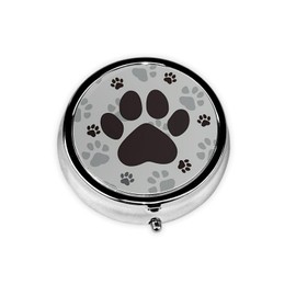 QARIEOEI Pill Organizer 3 Compartment Small Pill Case Pocket,Mini Metal Pill Holder Travel Portable for Man Woman Old People and Children-Dog Footprints