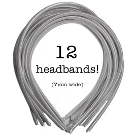 12pc Skinny Satin Headbands - 7mm wide, solid color packs (Light Grey)