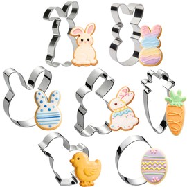 Easter Cookie Cutters 7-Piece Set, Stainless Steel Bunny Egg Carrot Chick Shapes, Holiday Baking Tools for Decorating Cookies Fondant Biscuits