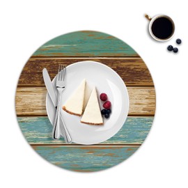 Round Leather Placemats Set of 4 PU Waterproof Non-Slip Washable Heat Resistant Place Mat for Kitchen Dining Table Vintage Wood Grain