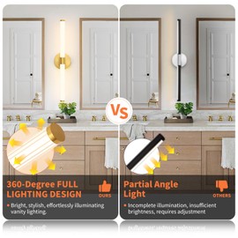 Gednbo LED Bathroom Light Fixtures Gold Bathroom Vanity Lights Over Mirror 360° Full Lighting Dimmable LED 22 inch Vanity Light Bar Modern Wall Sconce Warm White for Bedroom Living Room