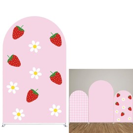 HISDH Strawberry Arch Backdrop Stand Covers Baby Shower Kids Girls Pink Birthday Party Decorations Arches Background Fabric Cover Fruits Festa Parties Banquets Decor Banners 3X5FT