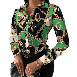 Buchona Shirts for Women Floral Print Button Down Loose Tops Casual V Neck Colorful T-Shirt XXL