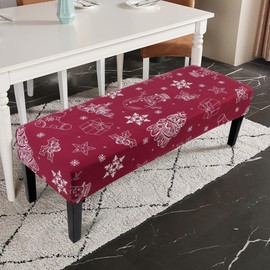 SearchI Christmas Dining Bench Cover, Stretch Washable Bench Slipcover, Bench Seat Protector, Rectangle Bench Covers for Dining Room, Bedroom, Living Room, Kitchen(Cute Snowman)