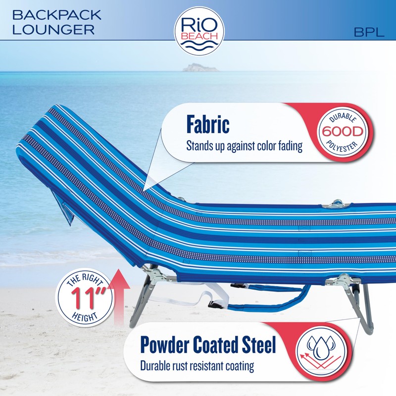 Rio Beach Portable Lay Flat Folding Backpack Beach Lounge Chair