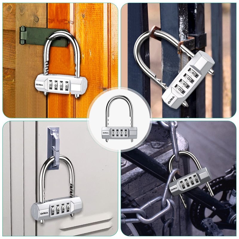ORIA 4-Digit Combination Padlocks with Adjustable Long Shackle, U- Shaped