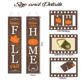 2 Pcs Fall Home Sign for Front Door Wall Signs Hanging Fall Farmhouse Indoor Outdoor Rustic Wood Decoration Porch & Yard Party Supplies Decor 17"x 4"