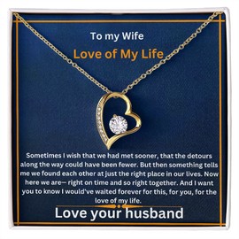 To My Wife Necklace 18K Yellow Gold Finish Heart Pendant Gifts for Wife, Wife Birthday Gift Ideas, Wedding Anniversary, Mother's Day,Valentine’s Day, Gifts for Her from Husband