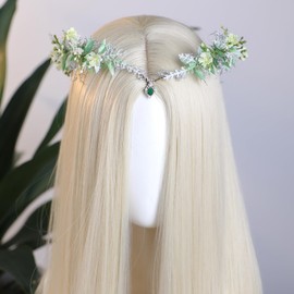 MOSTORY Yellow Fairy Flower Crown - Woodland Elf Crown for Renaissance Fairy Accessories Women, Forest Floral Headpiece for Renfaire Fairycore Cosplay Fantasy Aesthetic