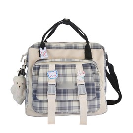 Cute Backpack with Accessories Check Dual Purpose Backpack Shoulder Bag Large Capacity Outdoor Travel Tote Bag Kids Bookbag