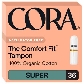 Cora Cora 100% Organic Cotton Non-Applicator Tampons | Ultra-Absorbent, Unscented, Natural, Non-Toxic, Applicator Free | Eco-Conscious (36 S Tampons)