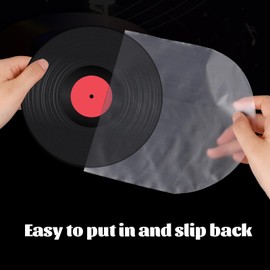 100 Pcs Vinyl Record Inner Sleeves, Anti-Static Round Bottom Inner Sleeve Translucent Plastic Album Jackets Protective Sleeves for Vinyl Records Storage Protection (7 Inch, White)