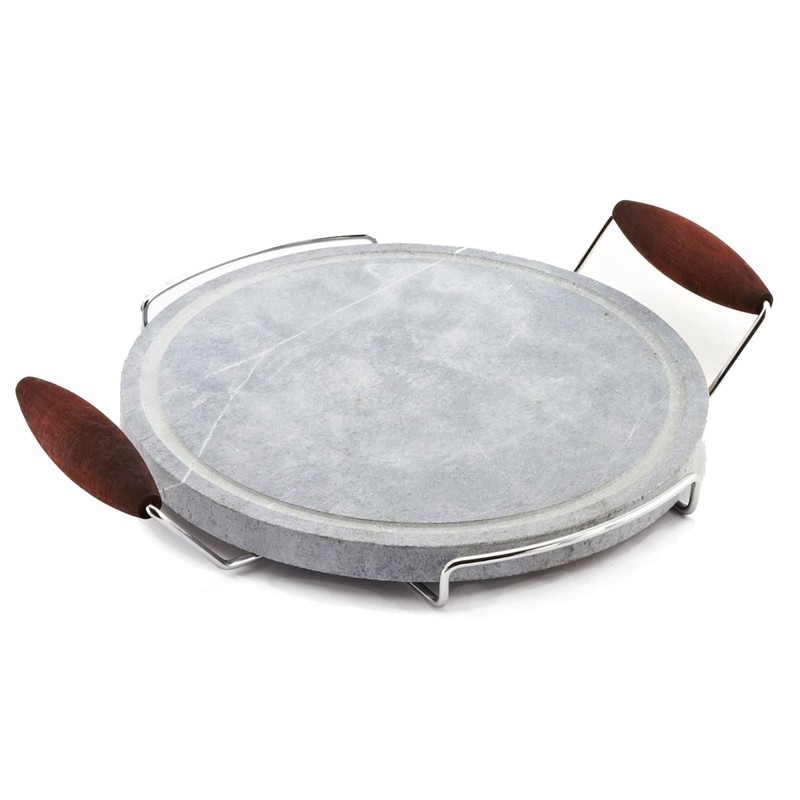 Bisetti Cooking Stone with Chromed Beechwood Handles Walnut Finishing, 11.81-Inch,