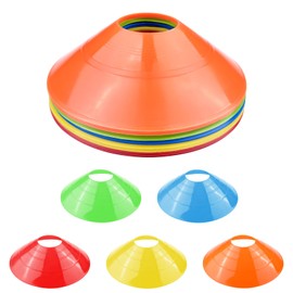 Fousenuk Pack of 20 Football Cones Set, Round Marker Cones with Stand, Sports Cones, Marking Discs, Football Cones for Hockey, Ice Skating, Handball, Coordination Training (5 Colours)