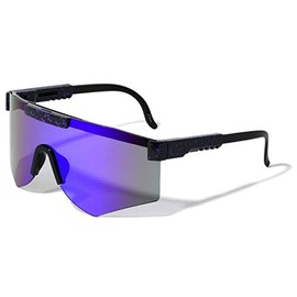 Dweebzilla Pensacola Semi Rimless Wrap Around Shield Aviator Sunglasses (Black & Purple Frame, Purple Flash Lens)