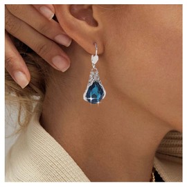 Allereya Vintage Drop Sapphire Earrings Crystal Sapphire Earrings Blue Sapphire Stud Earrings Blue Crystal Earrings Silver Sapphire Stud Earrings Jewellery for Women and Girls, Crystal