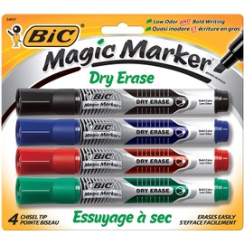 Low Odor and Bold Writing Dry Erase Marker, Chisel Tip, 4/Pack