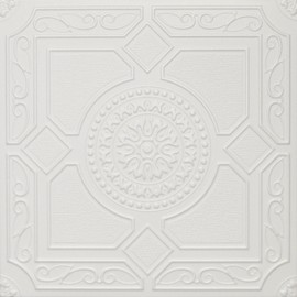 Lima R30W 20 x 20 Tin Looking Styrofoam Glue Up White Ceiling Tile by Euro-Deco Ceilings, Inc.