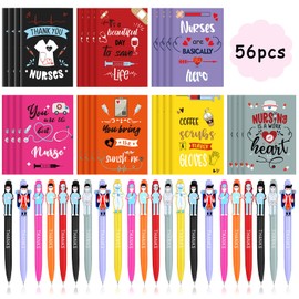 Tinlade 56 Pcs Nurse Thanks Pens and Notebooks Bulk Appreciate Gifts Inspirational Notepad Thanks Retractable Pens for Nurse Appreciation Gifts students School Graduation Office