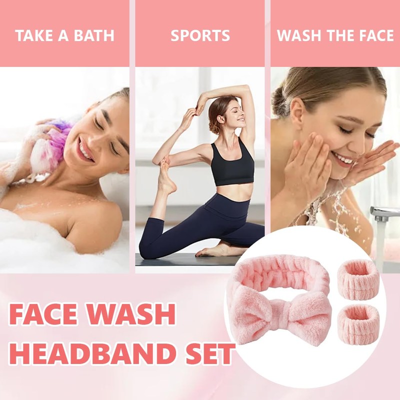 Pack of 3 Bowknot Headbands, Women's Elastic Face Wrist Wash