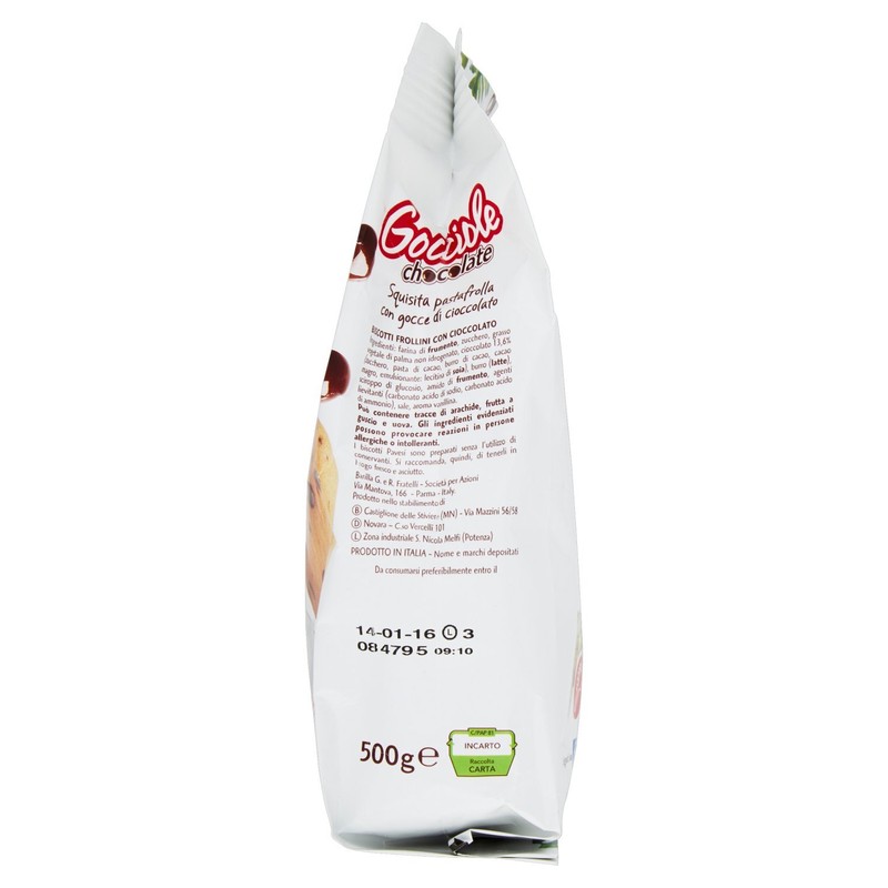 Pavesi: "Gocciole Chocolate" Biscuits with Chocolate drops , no palm