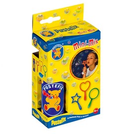 PUSTEFIX Mini Mix Bubble Blowing 3 Wands Toy for Kids Set includes Circle Ring, Heart Ring, Star Ring, Bubble Liquid Tray, and Large 2.35 oz Bubbles Tube,Multicolor