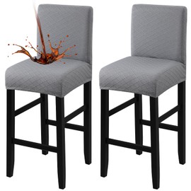 Fuloon Waterproof Bar Stool Covers 2 PCS, Stretch Pub Tall Chair Slipcover with Backs Counter Chair Cover Barstool Slipcovers Removable Washable (Light Grey, 2 PCS)