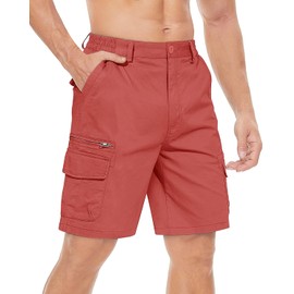 TACVASEN Men's Cotton Short Summer Lightweight Cargo Short Men Relaxed Fit Work Short for Men 4-Way Stretch with Multiple Pockets Red, 34