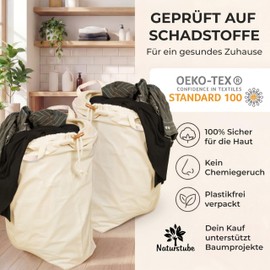 Naturstube Laundry Bag with Handle [Extra Comfort] Set of 2, 67 x 87 cm Large Laundry Bags Travel, 100% Cotton [Oeko-Tex Certified], Laundry Bag Large, Laundry Bag, Laundry Bag, Dirty Laundry Bag