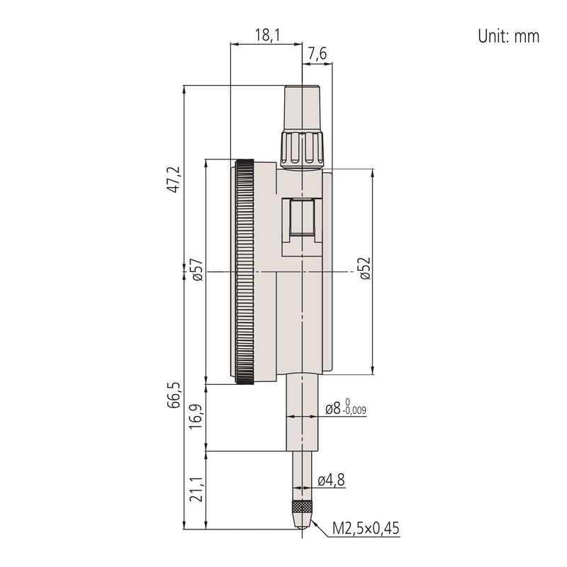 Dial Indicator, Flat End Cover, ISO Design, Gemstone Bearing, Shockproof,