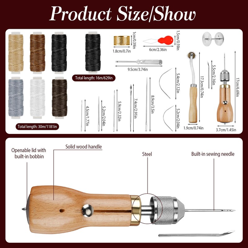 Leather Sewing Tool Set, Leather Stitch Sewing Awl + Waxed