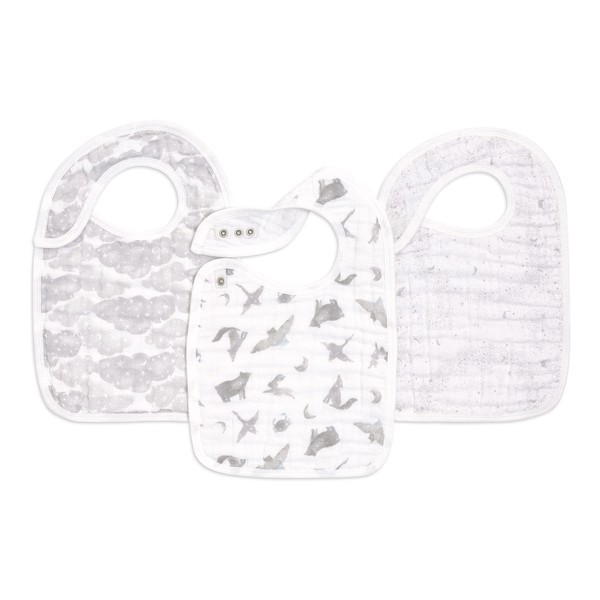 aden + anais Snap Baby Bib, 100% organic cotton muslin Muslin, 3 Layer Burp Cloth, Super Soft & Absorbent for Infants, Newborns and Toddlers, Adjustable with Snaps, 3 Pack, map the stars, 23 x 31cm
